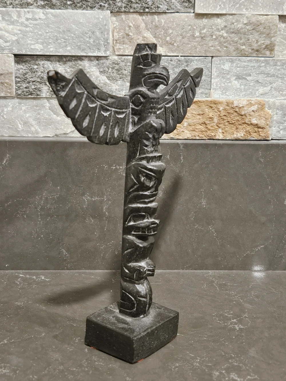 Hand-Carved Black Totem Pole Sculpture Signed by Artist - Picture 10 of 13